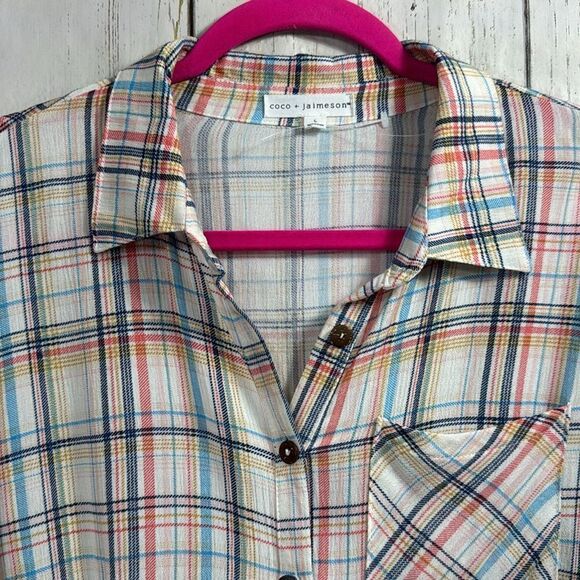 Coco + Jaimeson Plaid Long Sleeve Button Front Romper Multicolor Check Size L - Picture 5 of 16